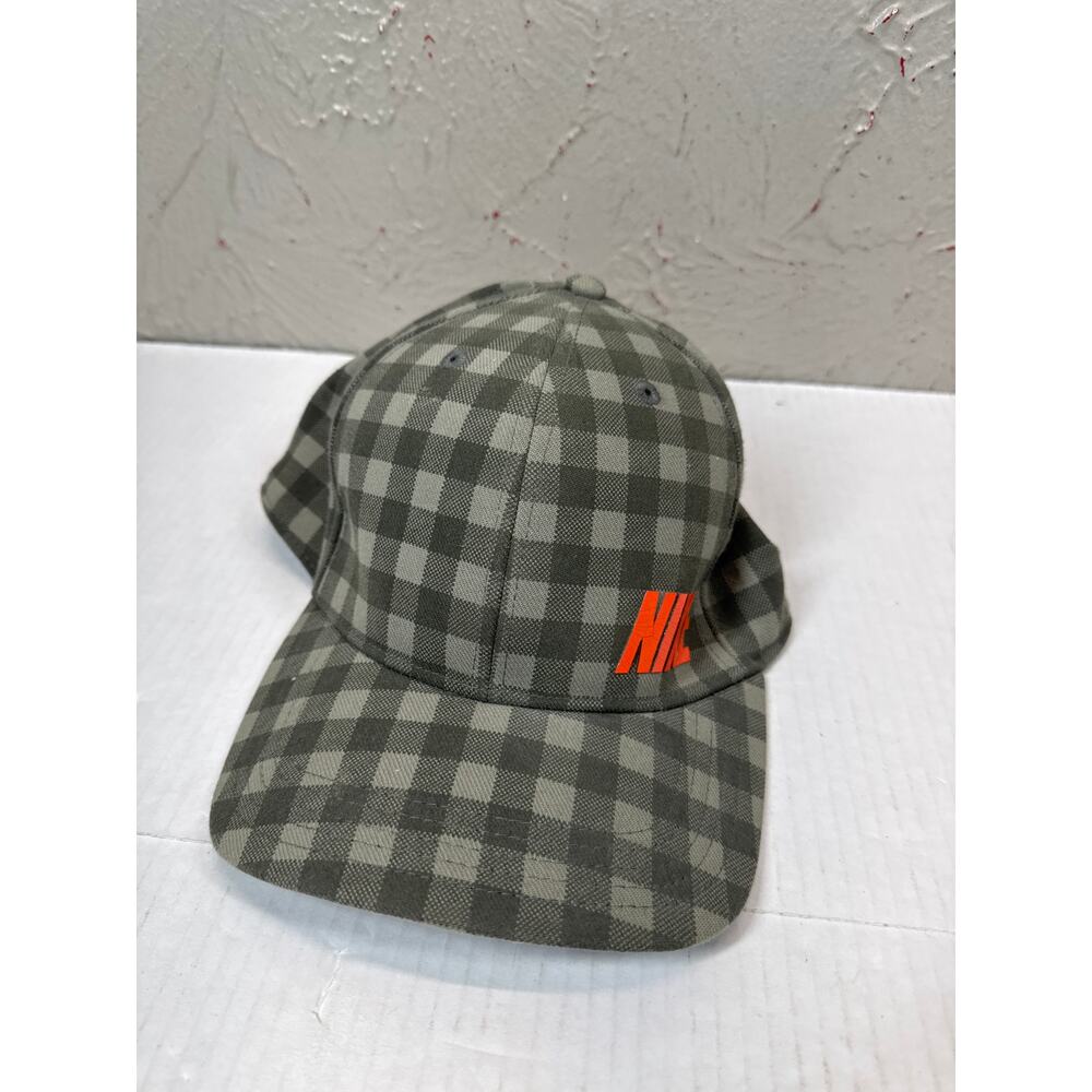 NIKE GOLF Plaid Checkered Green Orange Logo Hat Cap Stretch Flex Size S/M‎